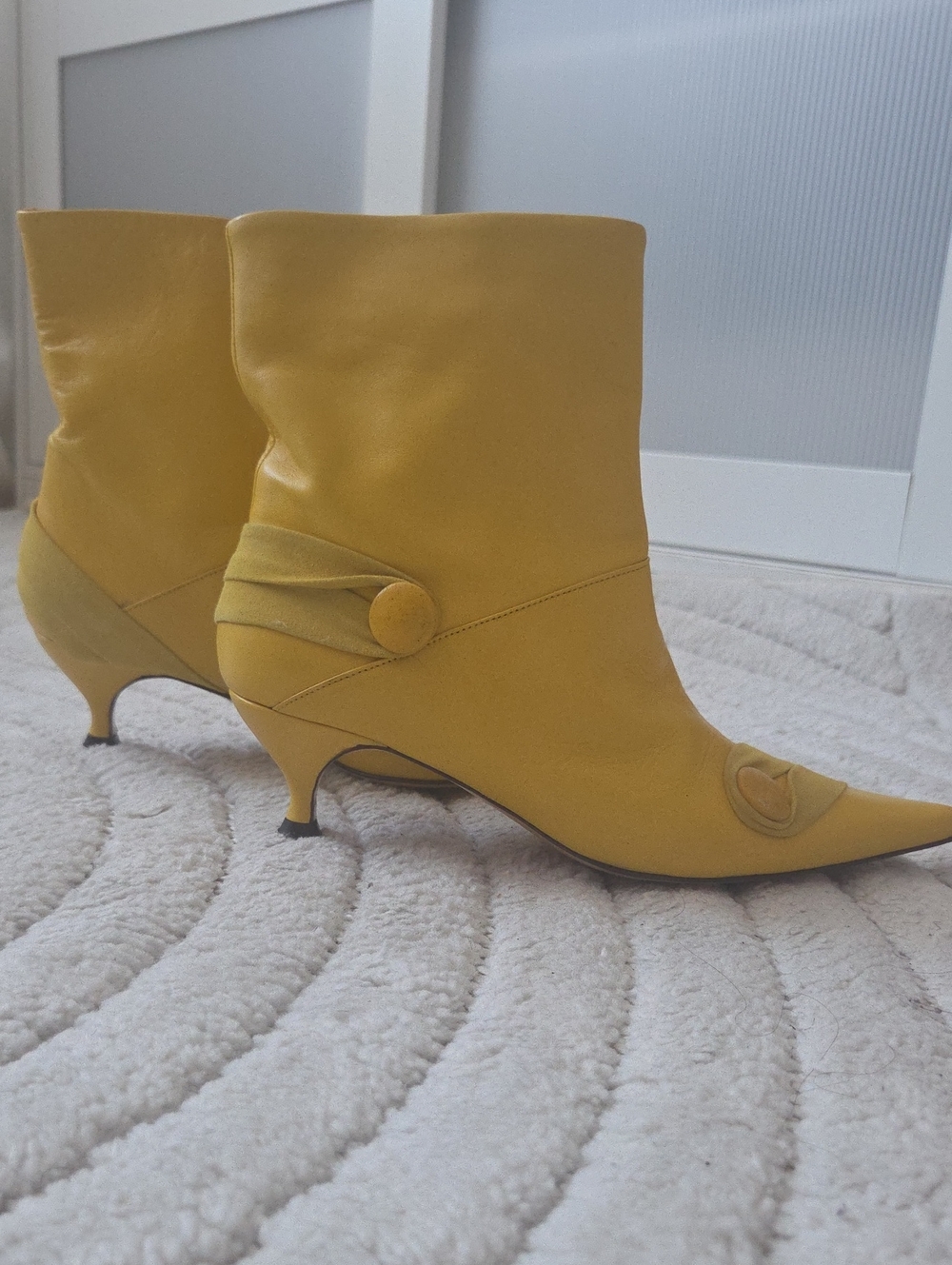 Dolce & Gabbana Mustard Pointed Kitten Heel Ankle Boots